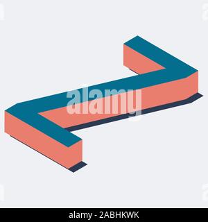 Letter in Z isometric view. Blue-orange colors. Stock Vector