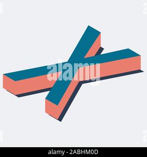 Letter in X isometric view. Blue-orange colors. Stock Vector