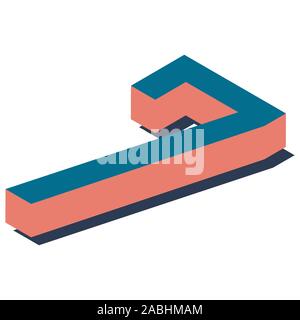 Digit 7 in isometric view. Blue-orange colors. Stock Vector