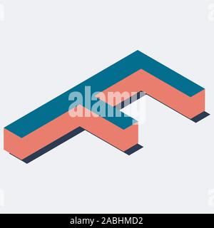 Letter in F isometric view. Blue-orange colors. Stock Vector