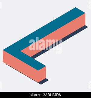 Letter in L isometric view. Blue-orange colors. Stock Vector