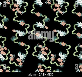 Floral Seamless Pattern with Pink Flowers and Lily. Botanical Background  for Fabric Textile, Wallpaper, Wrapping Paper Stock Vector - Illustration  of garden, artwork: 111803900