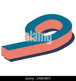 Digit 9 in isometric view. Blue-orange colors. Stock Vector