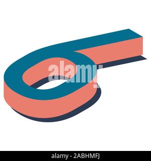 Digit 6 in isometric view. Blue-orange colors. Stock Vector