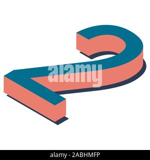 Digit 2 in isometric view. Blue-orange colors. Stock Vector