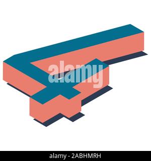 Digit 4 in isometric view. Blue-orange colors. Stock Vector