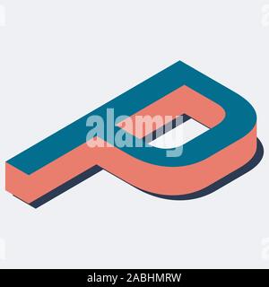 Letter in P isometric view. Blue-orange colors. Stock Vector