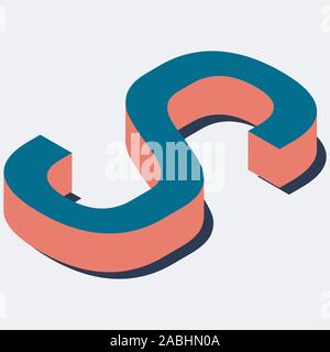 Letter in S isometric view. Blue-orange colors. Stock Vector
