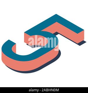 Digit 5 in isometric view. Blue-orange colors. Stock Vector