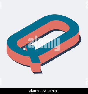 Letter in Q isometric view. Blue-orange colors. Stock Vector