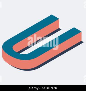 Letter in U isometric view. Blue-orange colors. Stock Vector