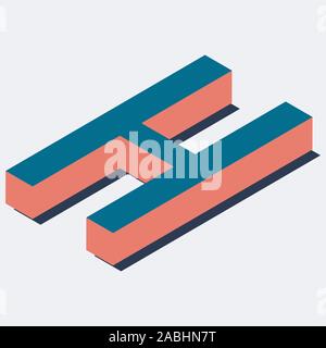 Letter in H isometric view. Blue-orange colors. Stock Vector