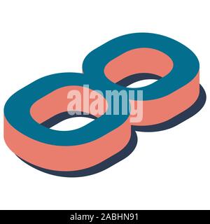 Digit 8 in isometric view. Blue-orange colors. Stock Vector