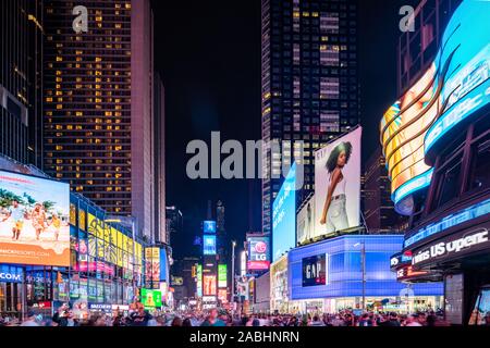 Manhattan New York, USA 9.9.2019 2 color image Times Square with tourists. Iconified as The Crossroads of the World it's the brightly illuminated Stock Photo