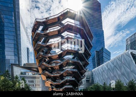 Manhattan New York 12.9.2019 color image The Vessel, hudson yards  designed by architect Thomas Heatherwick at dusk in midtown Manhattan West, NYC. Stock Photo