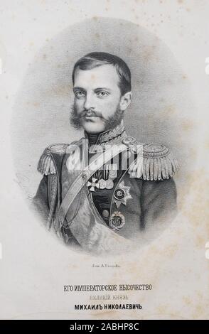 Grand Duke Michael Nikolaevich (Mikhail Nikolayevich) Romanov in his young years. Grand Duke Michael Nikolaevich of Russia (25 October 1832 – 18 December 1909) was the fourth son and seventh child of Tsar Nicholas I of Russia and Charlotte of Prussia. He was the first owner of the New Michael Palace on the Palace Quay in Saint Petersburg. Stock Photo