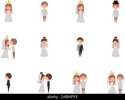 Set of brides and grooms cartoons design Stock Vector