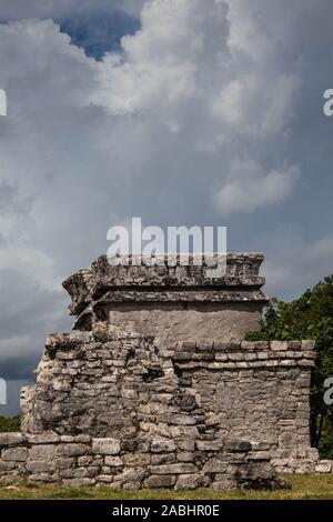 Temple of the Diving God on the Tulum Mayan ruins site on the Yucatan peninsula of Mexico Stock Photo