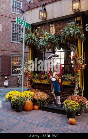 Boston, Massachusetts - October 4th, 2019: Exterior of Green Dragon Tavern in the Blackstone Block historic district of Boston. Stock Photo