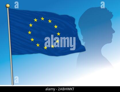 Ursula von der Leyen silhouette with EU flag, new president of the European Commission, Germany Stock Vector