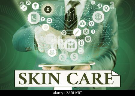 Handwriting text writing Skin Care. Conceptual photo things that you do or use to keep your skin healthy and attractive Stock Photo