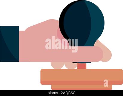 hand with stamp rubber property intellectual copyright icon vector illustration Stock Vector