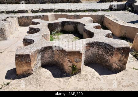 Ancient roman baths with several basins in the 3rd century BC roman city ruins of Volubilis Archeological site (Walili, Meknes, Fès-Meknès, Morocco) Stock Photo