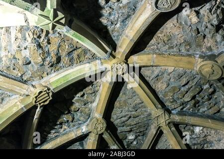 Old castle ruins, walls covered with moss, Europe Stock Photo