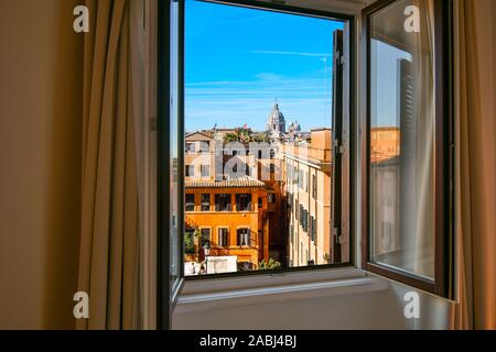 View from window of the dome of the Basilica of SS Ambrose and Charles Church on the Corso in Rome, Italy. Stock Photo