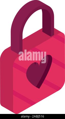 happy valentines day red padlock shape heart romantic isometric icon vector illustration Stock Vector
