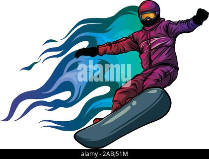 Snowboarder crow on fire vector illustration art Stock Vector