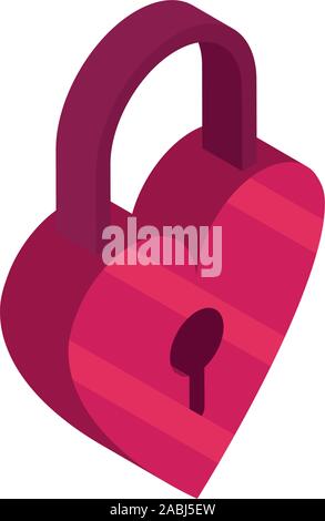 happy valentines day padlock shape heart love isometric icon vector illustration Stock Vector