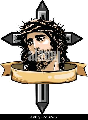 Jesus Christ face, art vector design illustration Stock Vector