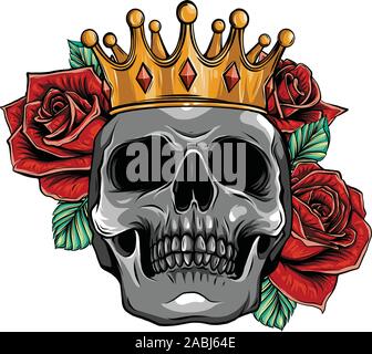 vector illustration skull wearing a king crown Stock Vector