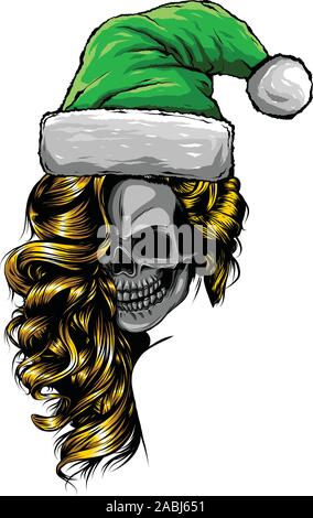 skull wearing Santa Claus hat vector illustration Stock Vector