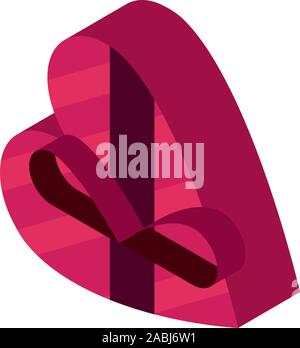 happy valentines day gift shape heart with bow romantic isometric icon vector illustration Stock Vector