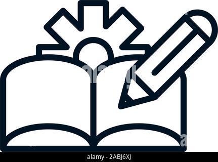 book pencil gear architecture icon line style vector illustration Stock Vector