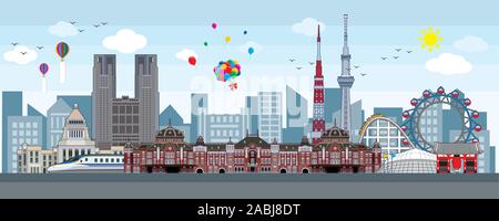 Tokyo skyline, center of Tokyo, Tokyo landmarks. vector illustration Stock Photo