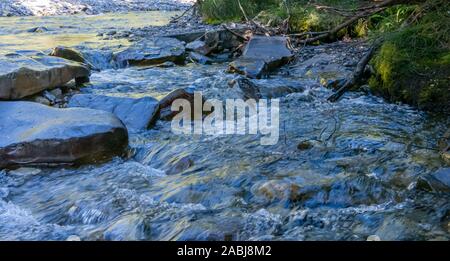 Beautiful natural scenery of river flowing in a green forest under a ...