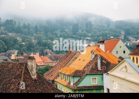 Sighisoara old town panorama view in Romania Stock Photo