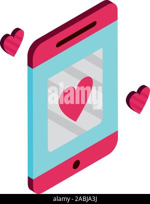 happy valentines day smartphone message love hearts romantic isometric icon vector illustration Stock Vector