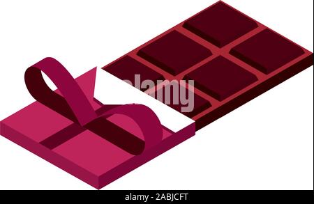 happy valentines day chocolate bar with bow romantic isometric icon vector illustration Stock Vector