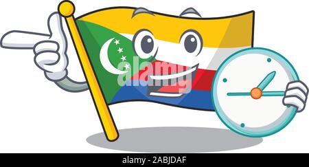 With clock smiling flag comoros cartoon character style Stock Vector
