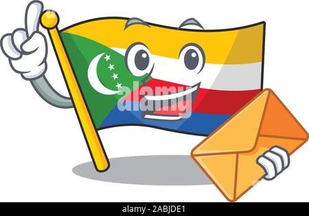 With envelope Happy face flag comoros mascot cartoon style Stock Vector
