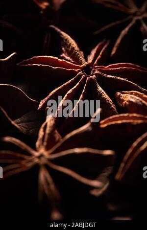 Macro shot of Badyan star anise spice at the market in India Stock Photo