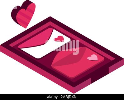 happy valentines day envelopes message love romantic isometric icon vector illustration Stock Vector