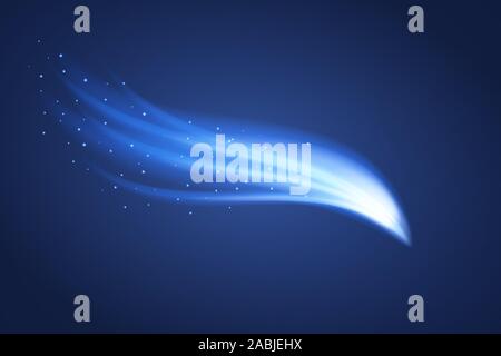 Glowing and shiny blue flow. Vector illustration. Flying abstract light. Stock Vector