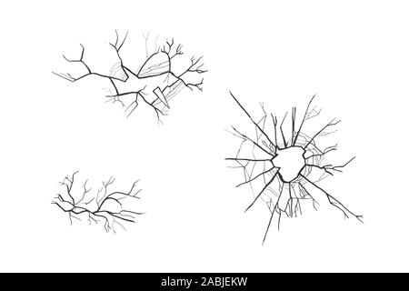 Broken glass set. Vector illustration. Bullet hole. Stock Vector