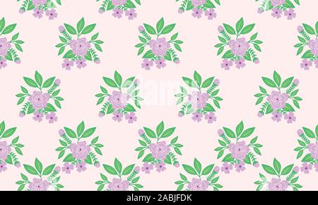 Wallpaper vintage purple floral pattern bakground, green leaves. Stock Vector