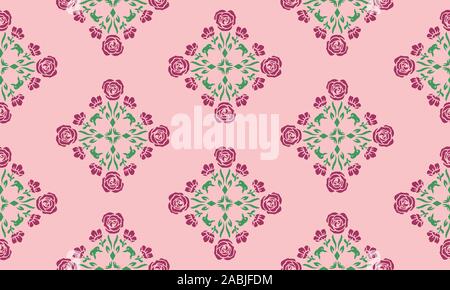 Wallpaper vintage purple floral pattern bakground, green leaves. Stock Vector
